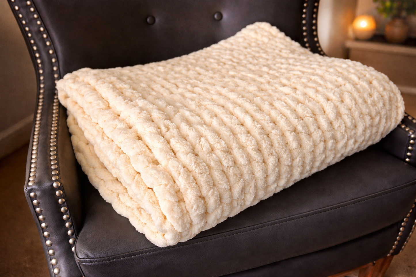 Vanilla Sands Chunky Knit Throw Blanket – 46x50”