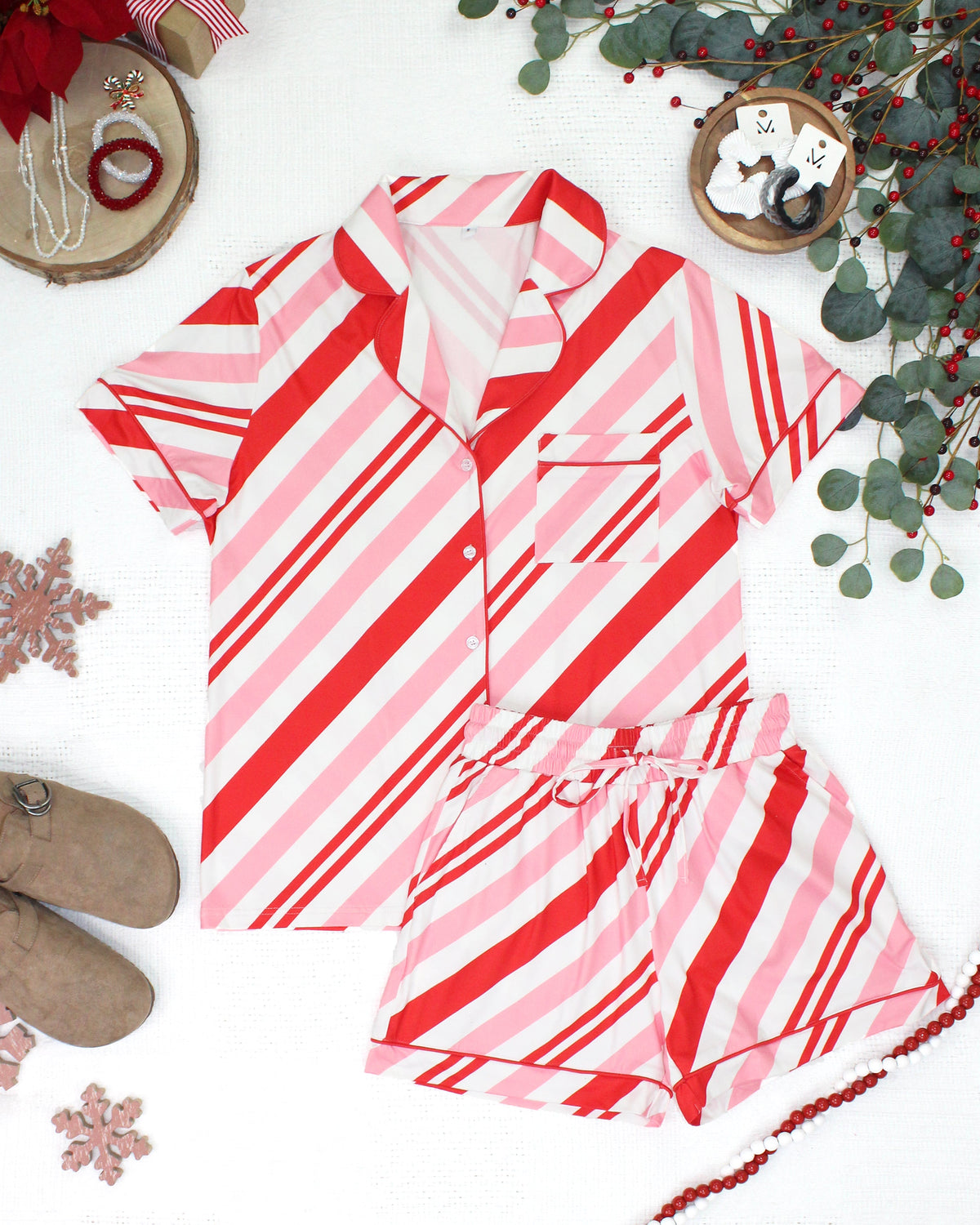 IN STOCK Brooke Top and Shorts Pajama Set - Candy Cane