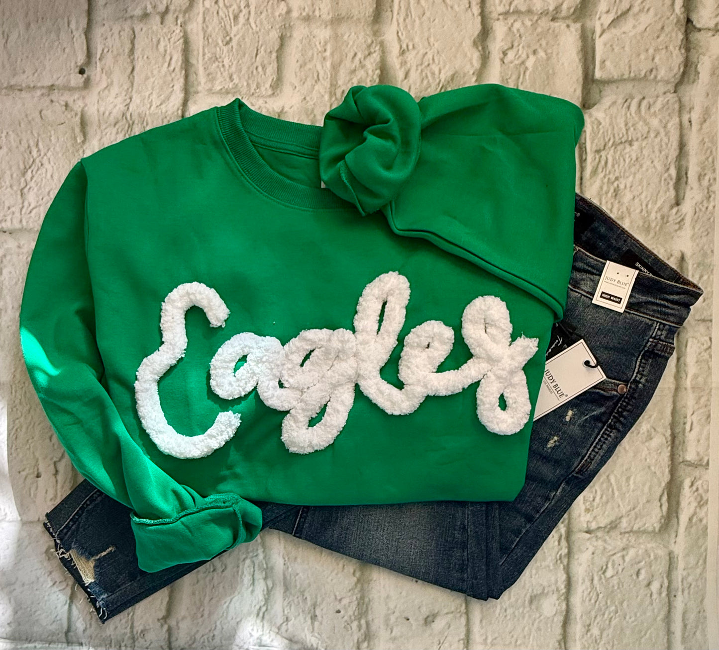 “Eagles” Chenille Embroidered Crewneck Pullover
