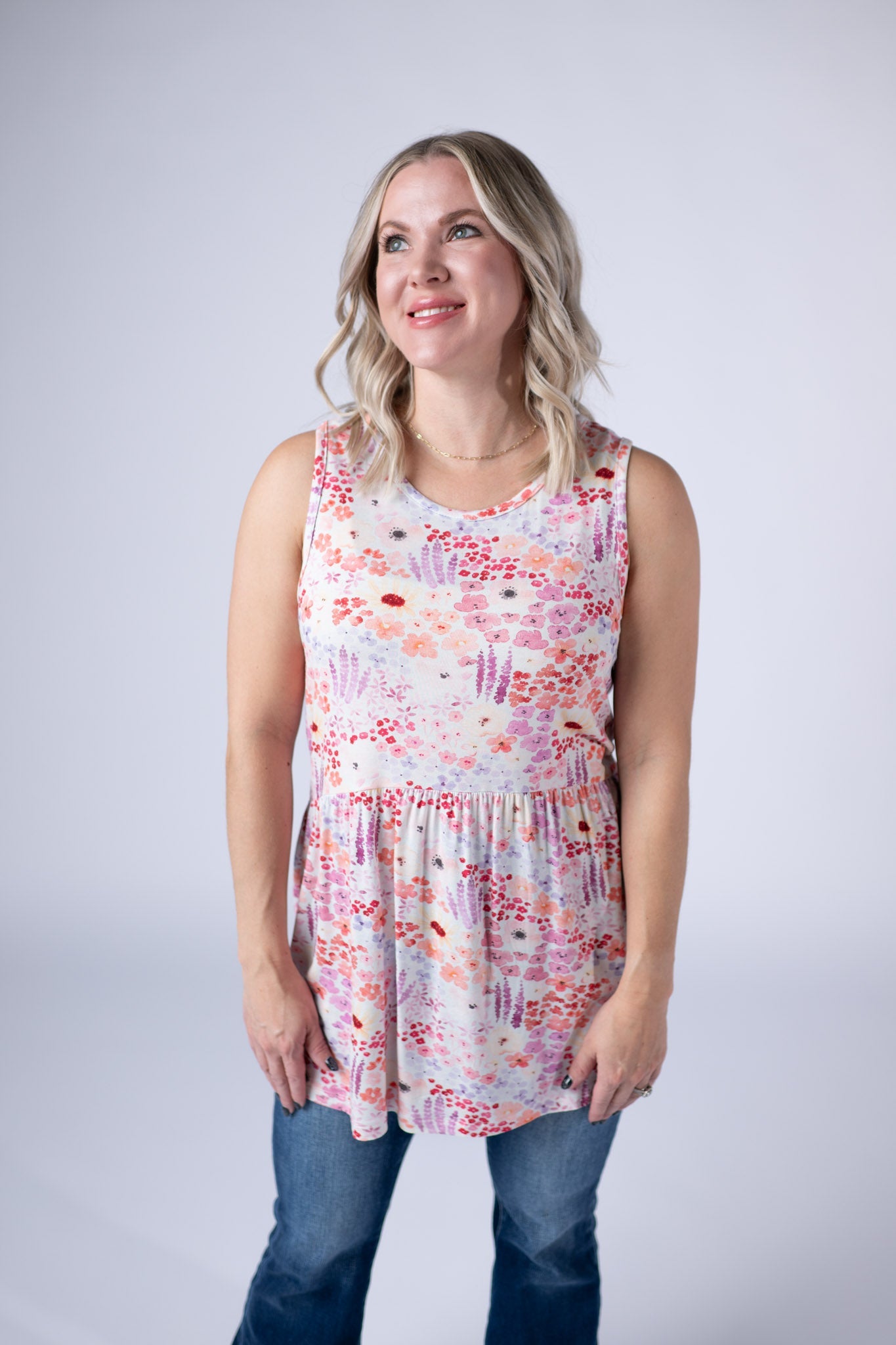 IN STOCK Renee Ruffle Tank Top - Coral Sunset Floral