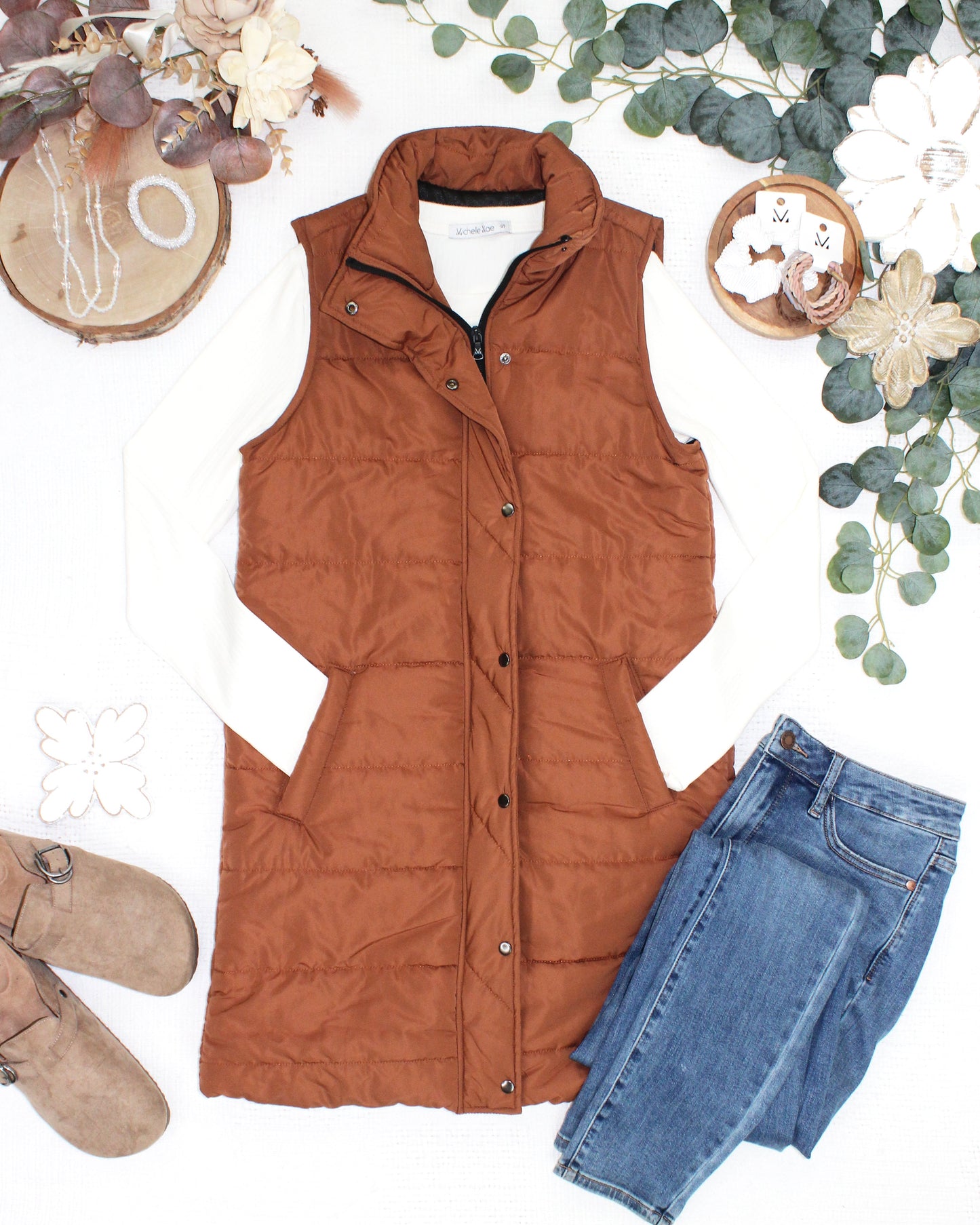 IN STOCK Harlow Long Vest - Cinnamon