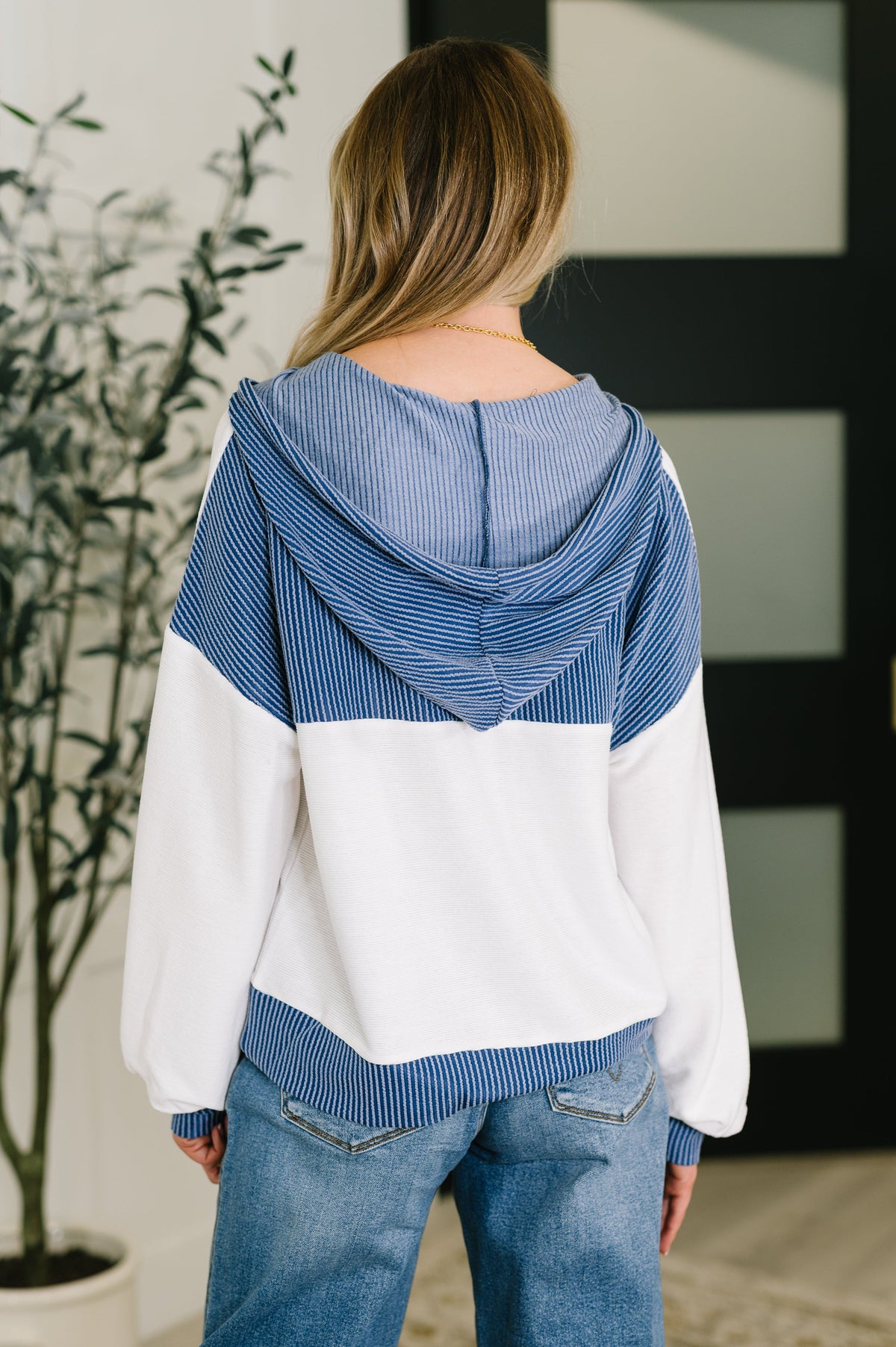 Here for Now Color Block Hoodie in Blue