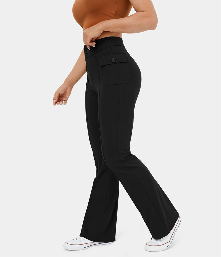 Halara High Waisted Button Side Flap Pocket Flare Casual Cargo Pants –  Brandi's Boutique Online