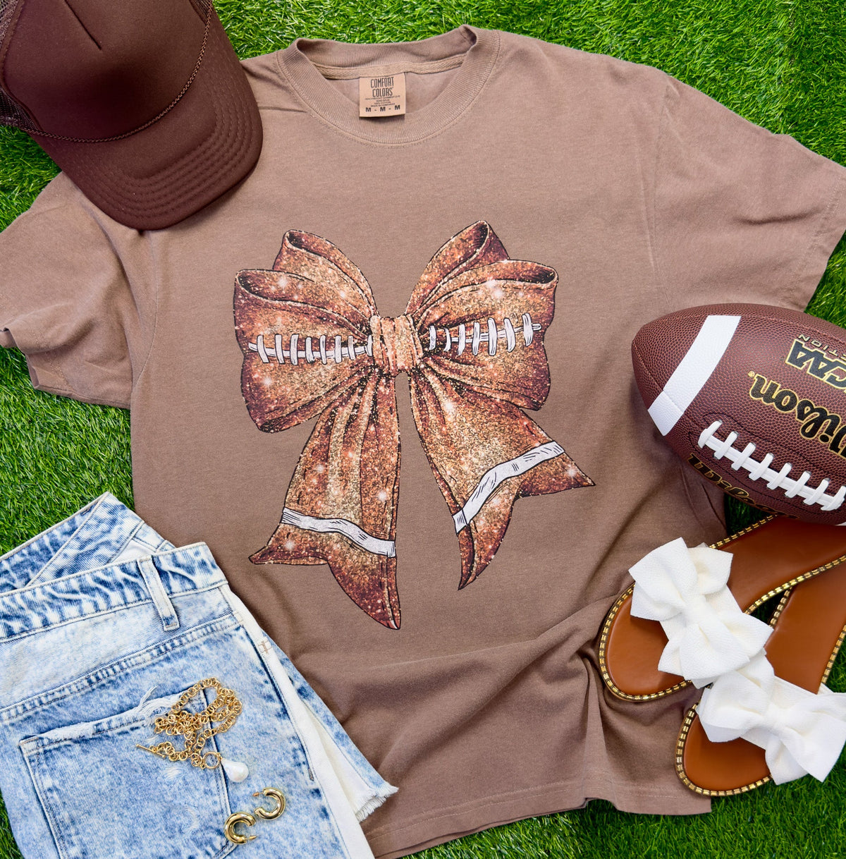 Football Season Glitter Bow Tee