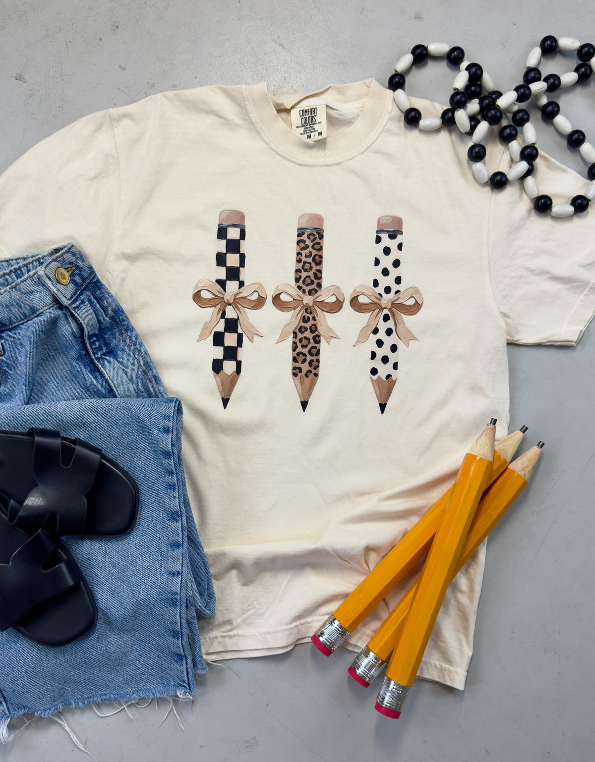 Neutral Patterned Pencil Teacher Tee
