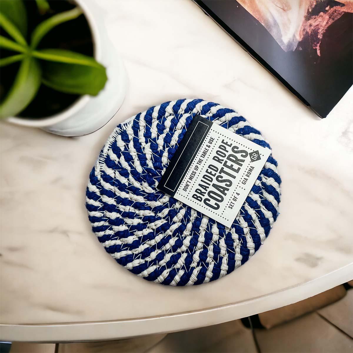 Blue and white braided rope coasters set of 4 coastal home decor
Nautical braided rope coasters gift set blue white home accessories
Blue white braided coasters set 4 piece coastal home decor