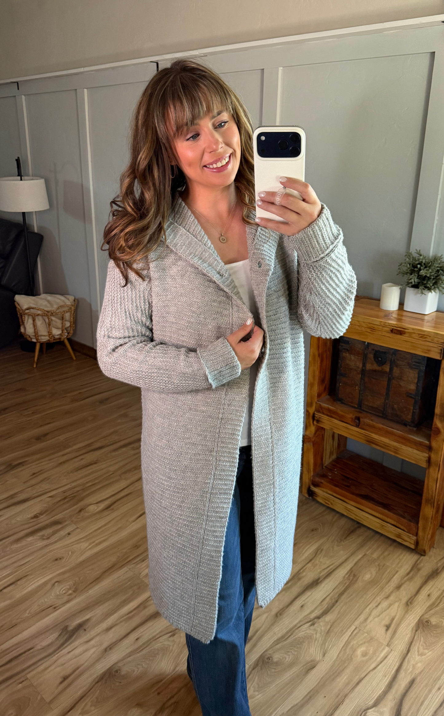 IN STOCK Lillian Long Hooded Cardigan - Grey