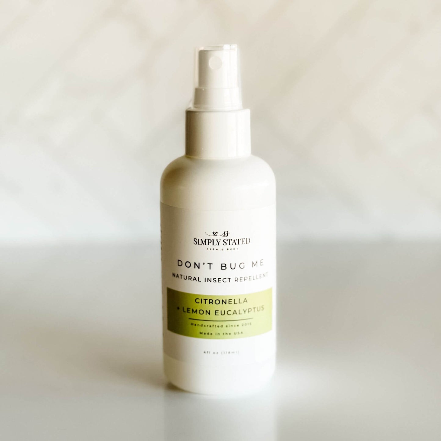 Don’t Bug Me Natural Insect Repellent Spray bottle with citronella and lemon eucalyptus essential oils, handmade bug spray for outdoor protection.