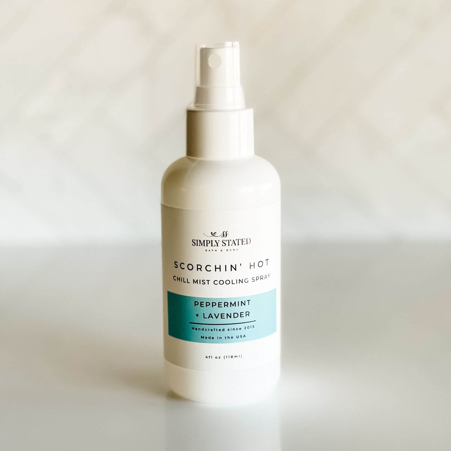 Scorchin’ Hot cooling body spray by Simply Stated with peppermint and lavender, perfect for hot summer days.