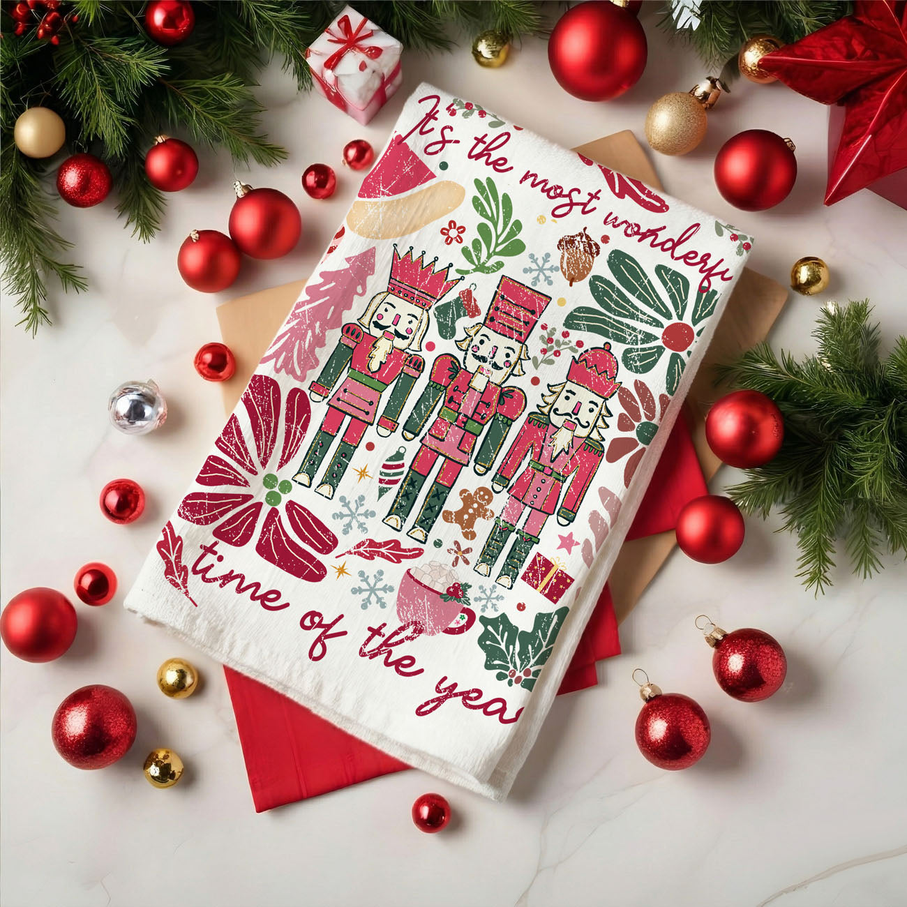 decorative kitchen towel christmas setup
pink christmas kitchen counter styling
holiday home decor kitchen towel display
christmas cooking aesthetic kitchen towel
styled christmas kitchen towel photography