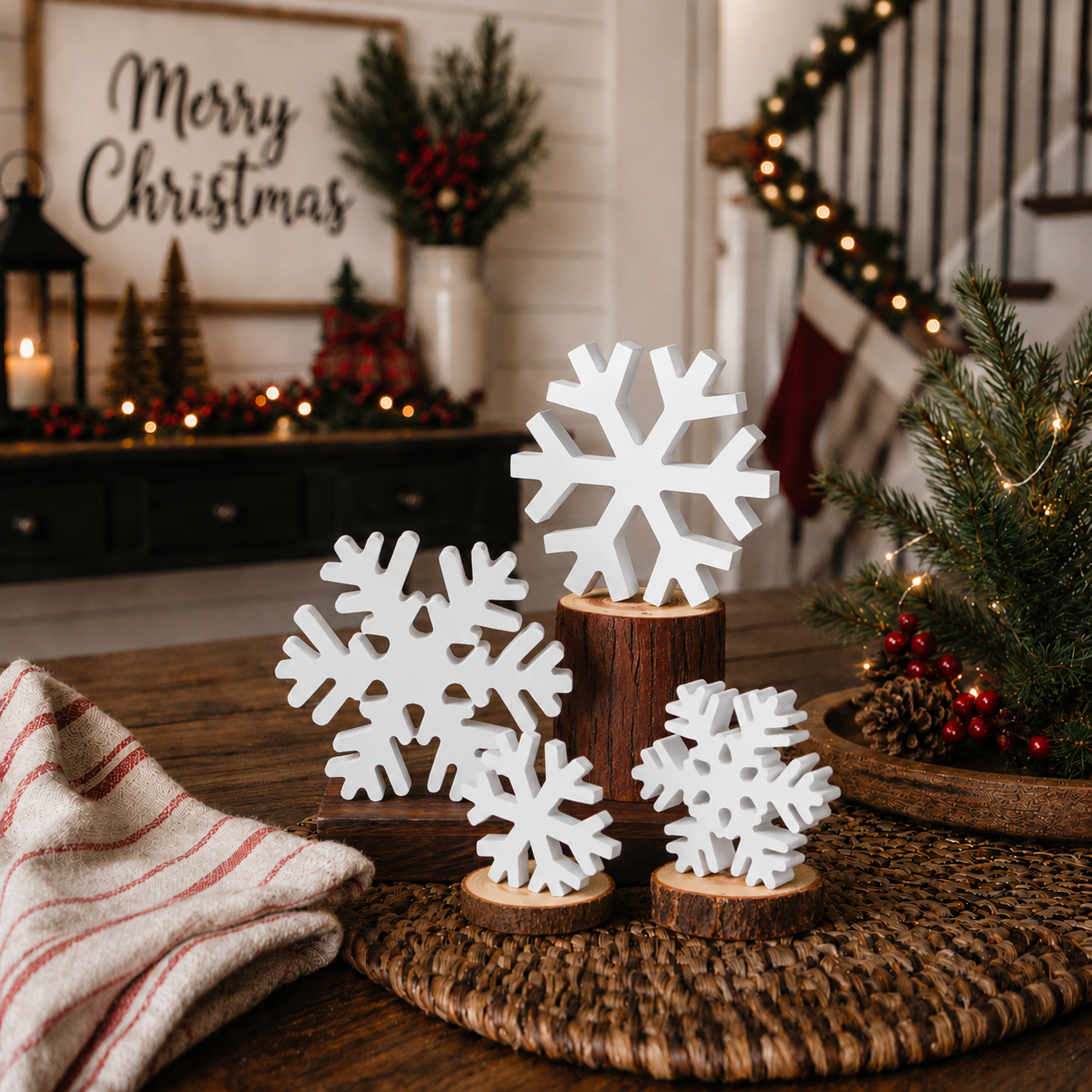White wooden snowflake Christmas gift for a home décor lover
Christmas snowflake decoration set for holiday gift giving
Winter home décor gift with wooden snowflakes
Rustic Christmas decoration gift for women
Wooden snowflake hostess gift for Christmas
Holiday housewarming gift with white snowflake decorations
Christmas gift for mom who loves seasonal décor
Wooden winter decoration gift for grandma
Christmas home décor gift for a new homeowner
White snowflake figurines for a teacher gift