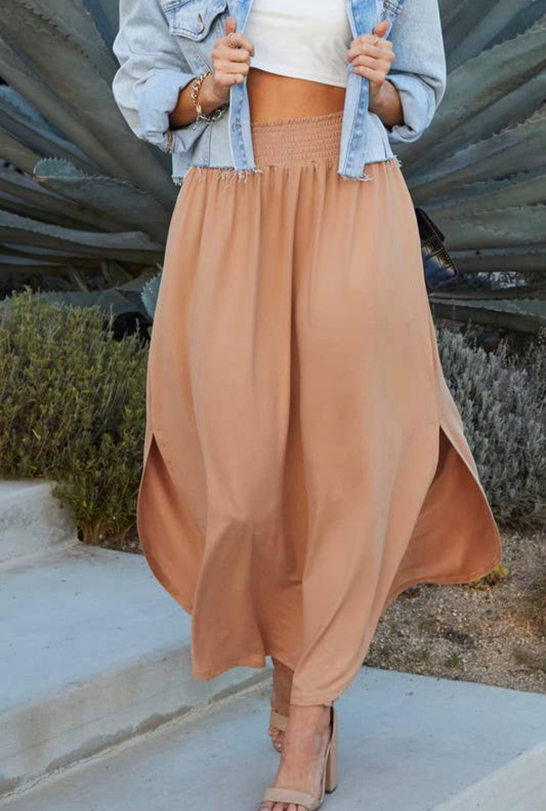 Ninexis Smocking Waist Maxi Skirt (Additional Colors Available)
