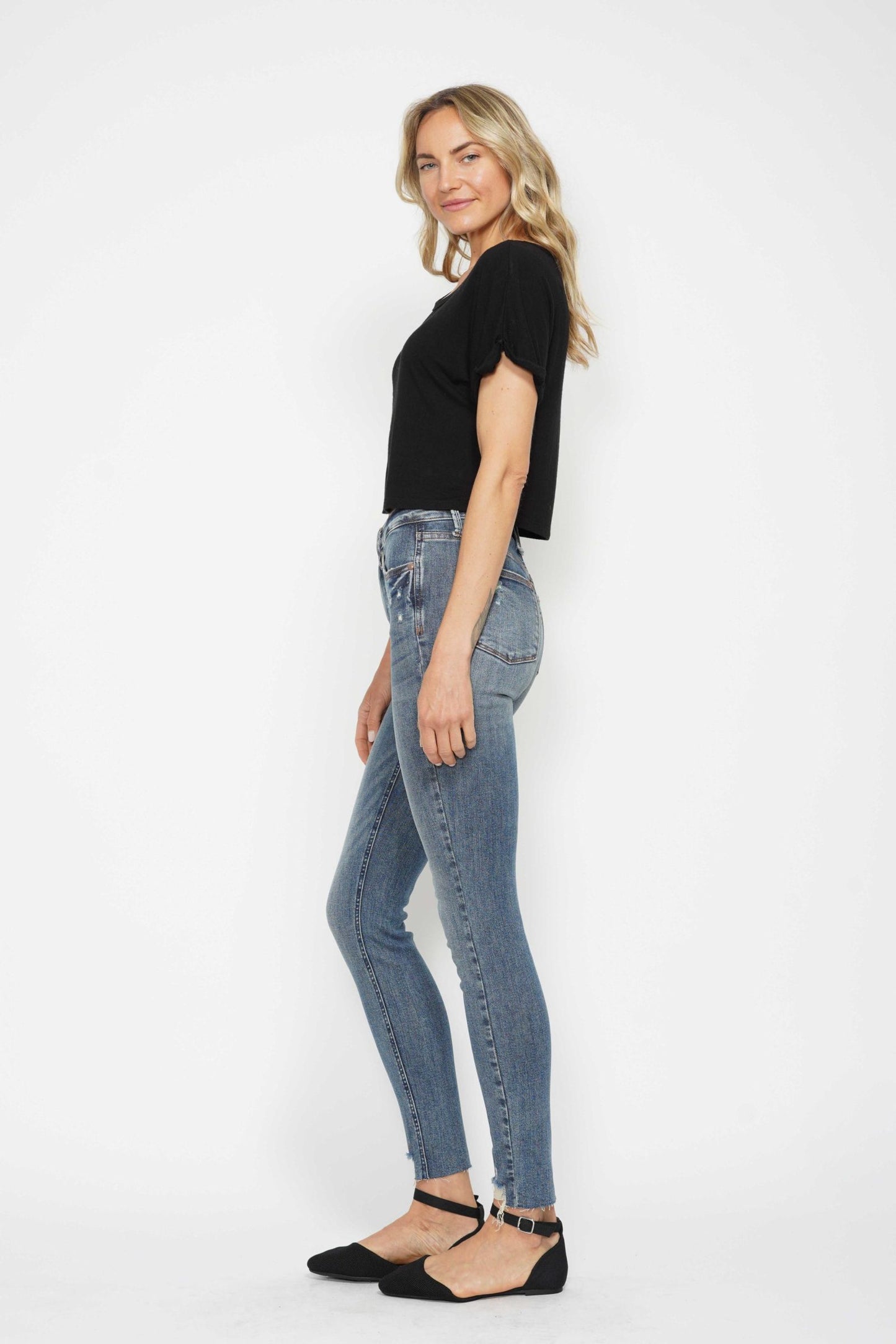 Judy Blue High Waist Tummy Control Vintage Wash Destroyed Hem Skinny Jeans