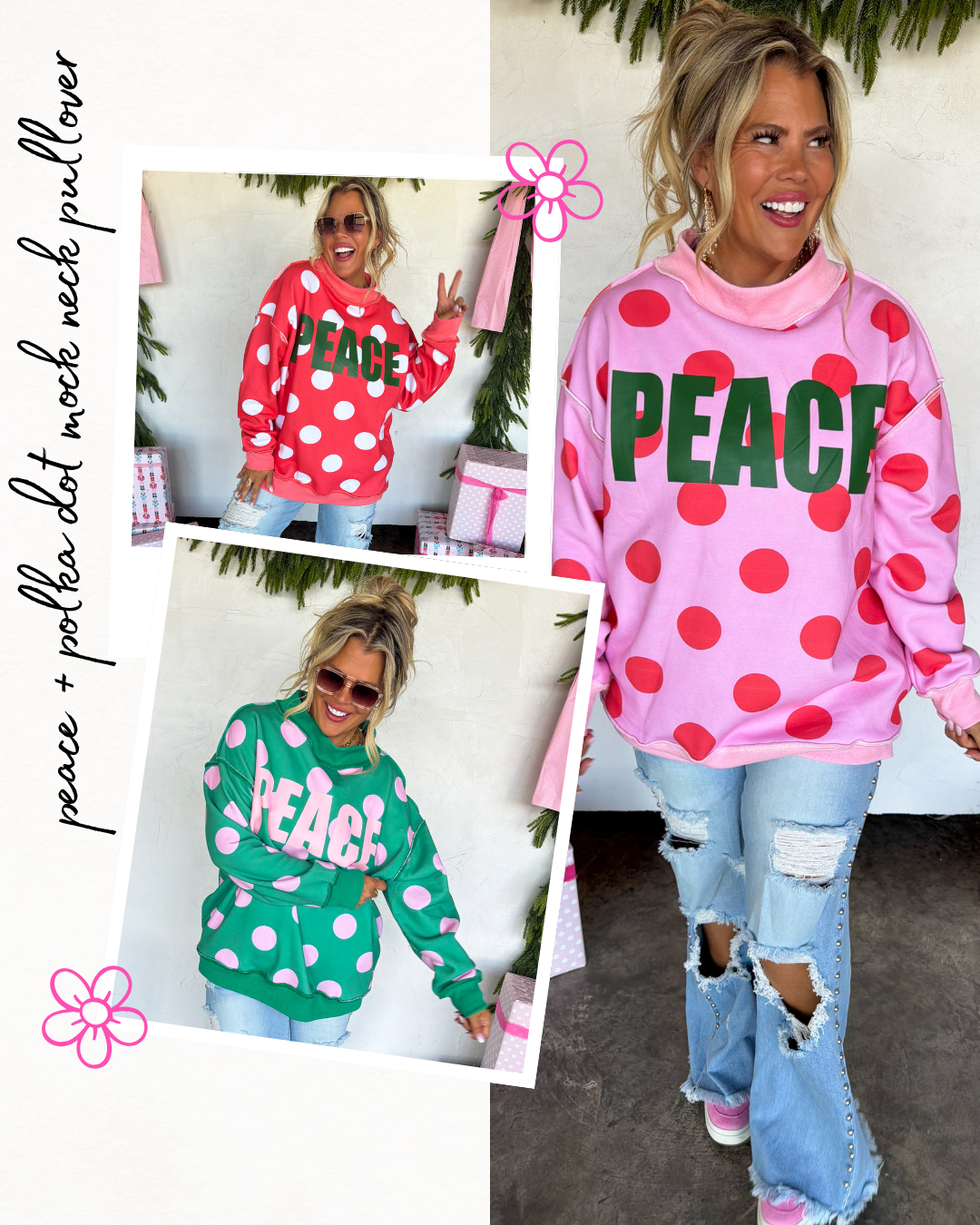PREORDER- PEACE & POLKA DOT MOCK NECK PULLOVER