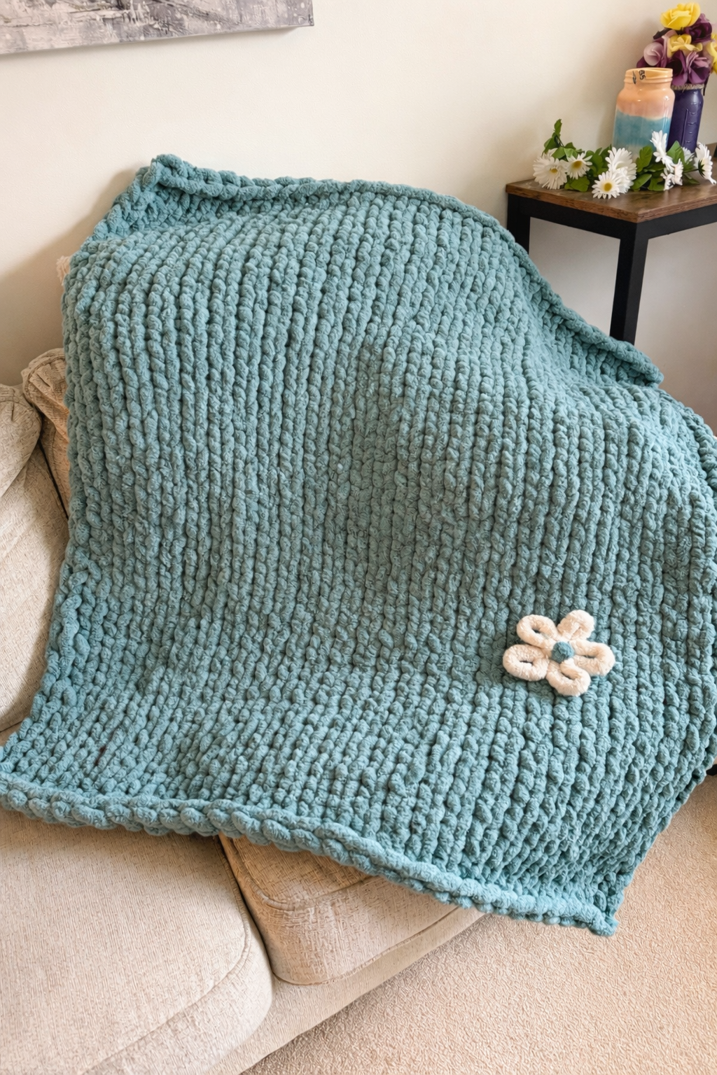 Bora Bora Bloom Chunky Knit Throw Blanket – 43x48”
