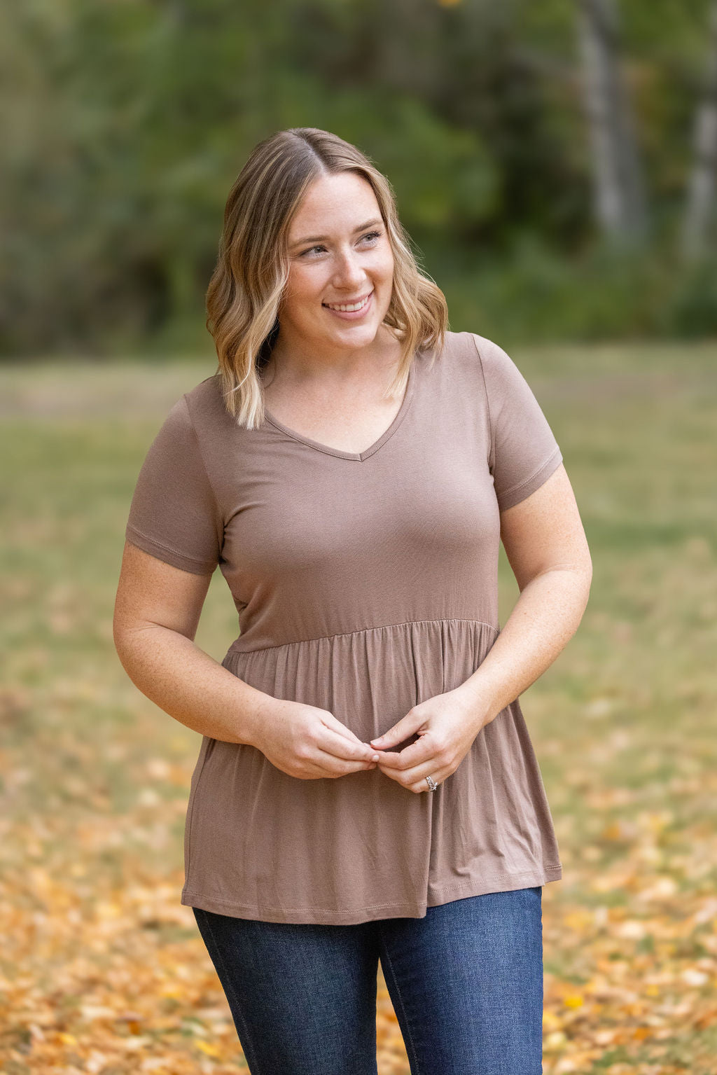 IN STOCK Sarah Ruffle Short Sleeve - Mocha