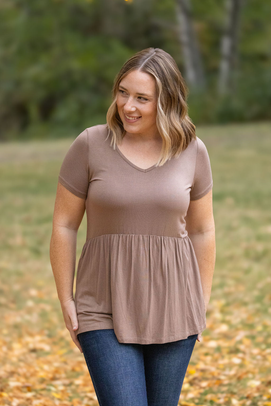 IN STOCK Sarah Ruffle Short Sleeve - Mocha