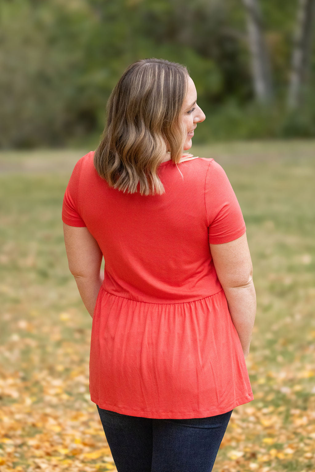 IN STOCK Sarah Ruffle Short Sleeve - Deep Coral