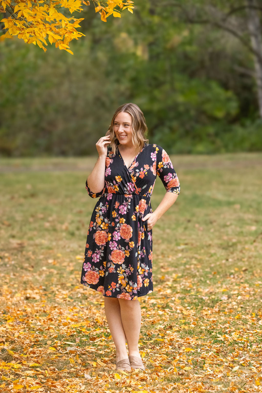 IN STOCK Taylor Dress - Black Fall Floral Mix