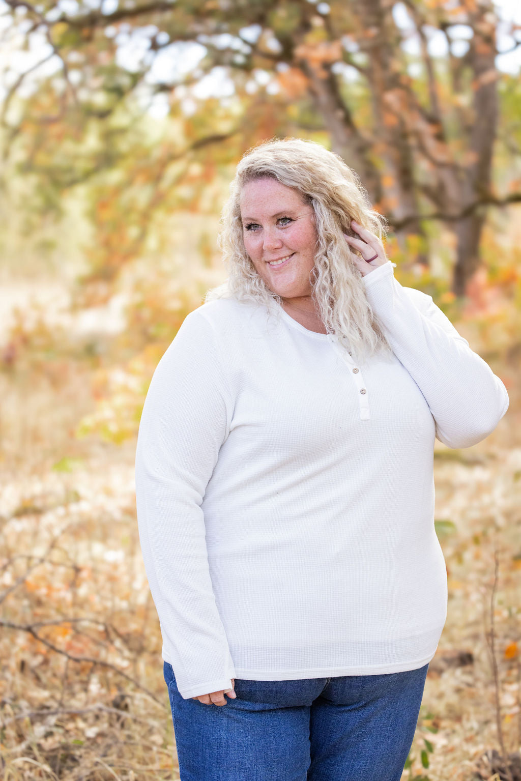 IN STOCK Harper Long Sleeve Henley - White