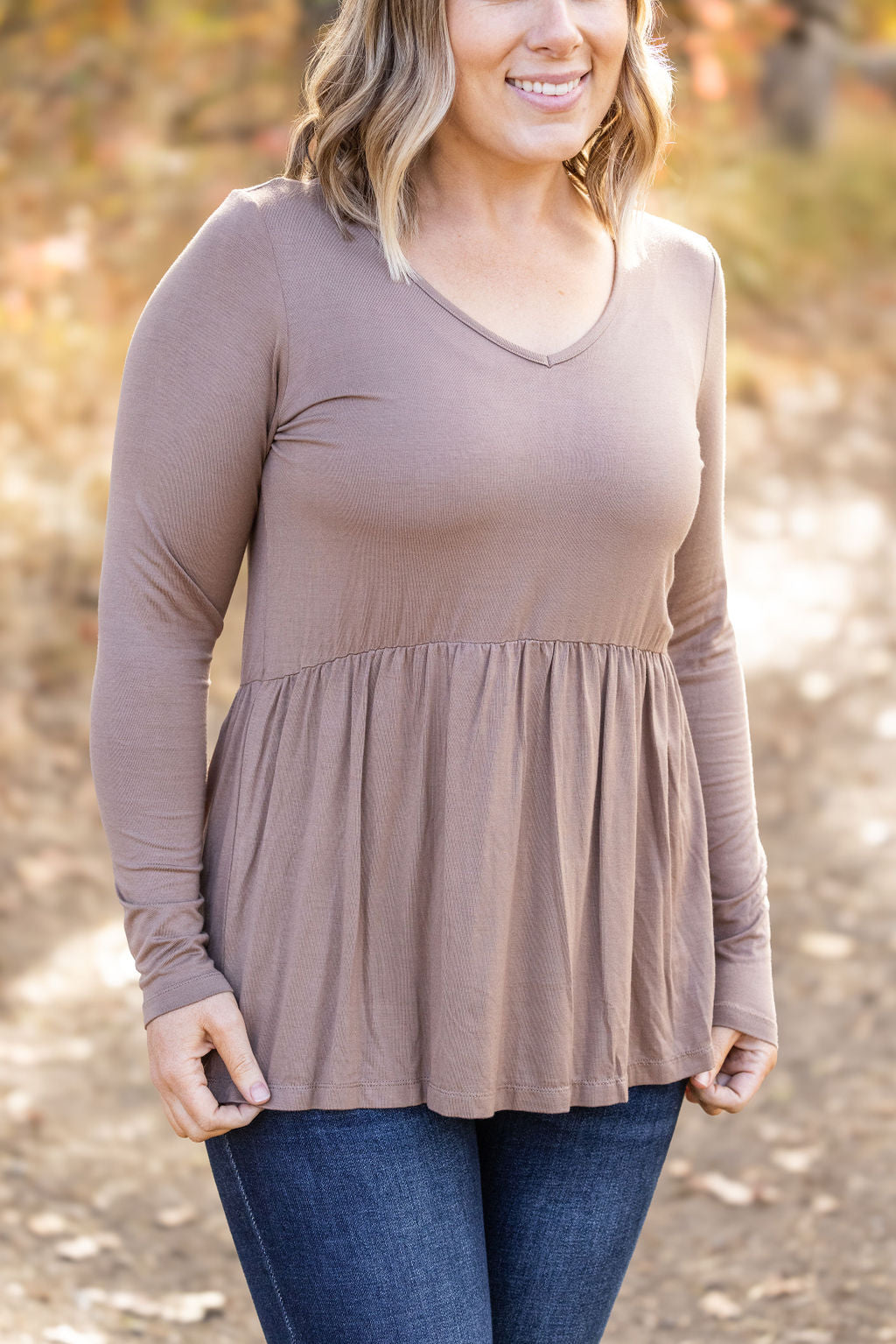 IN STOCK Long Sleeve Sarah Ruffle - Mocha