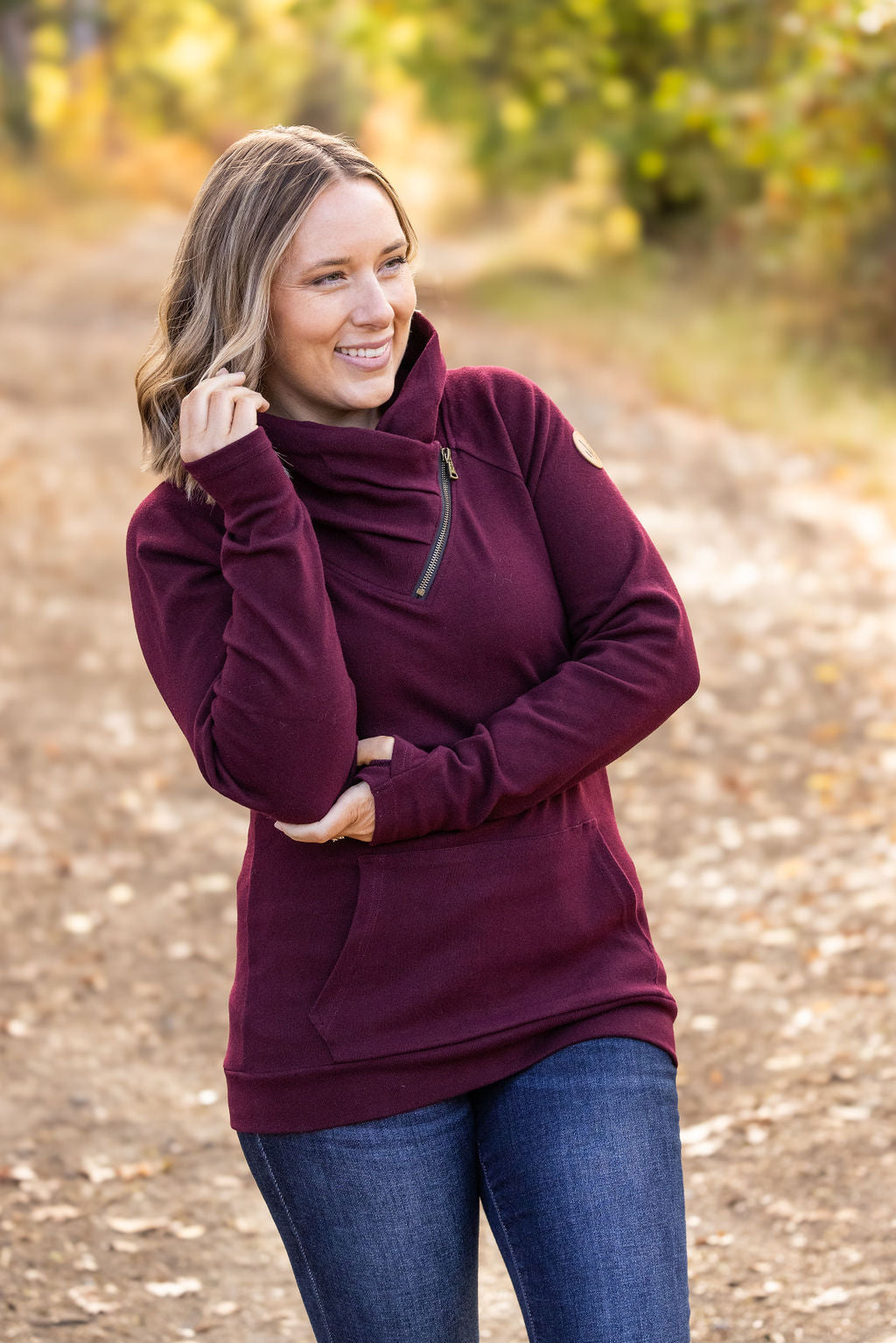 IN STOCK Classic Zoey ZipCowl Sweatshirt - Burgundy