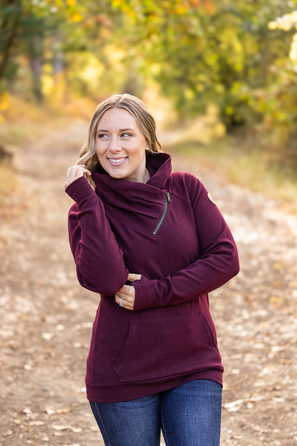 IN STOCK Classic Zoey ZipCowl Sweatshirt - Burgundy