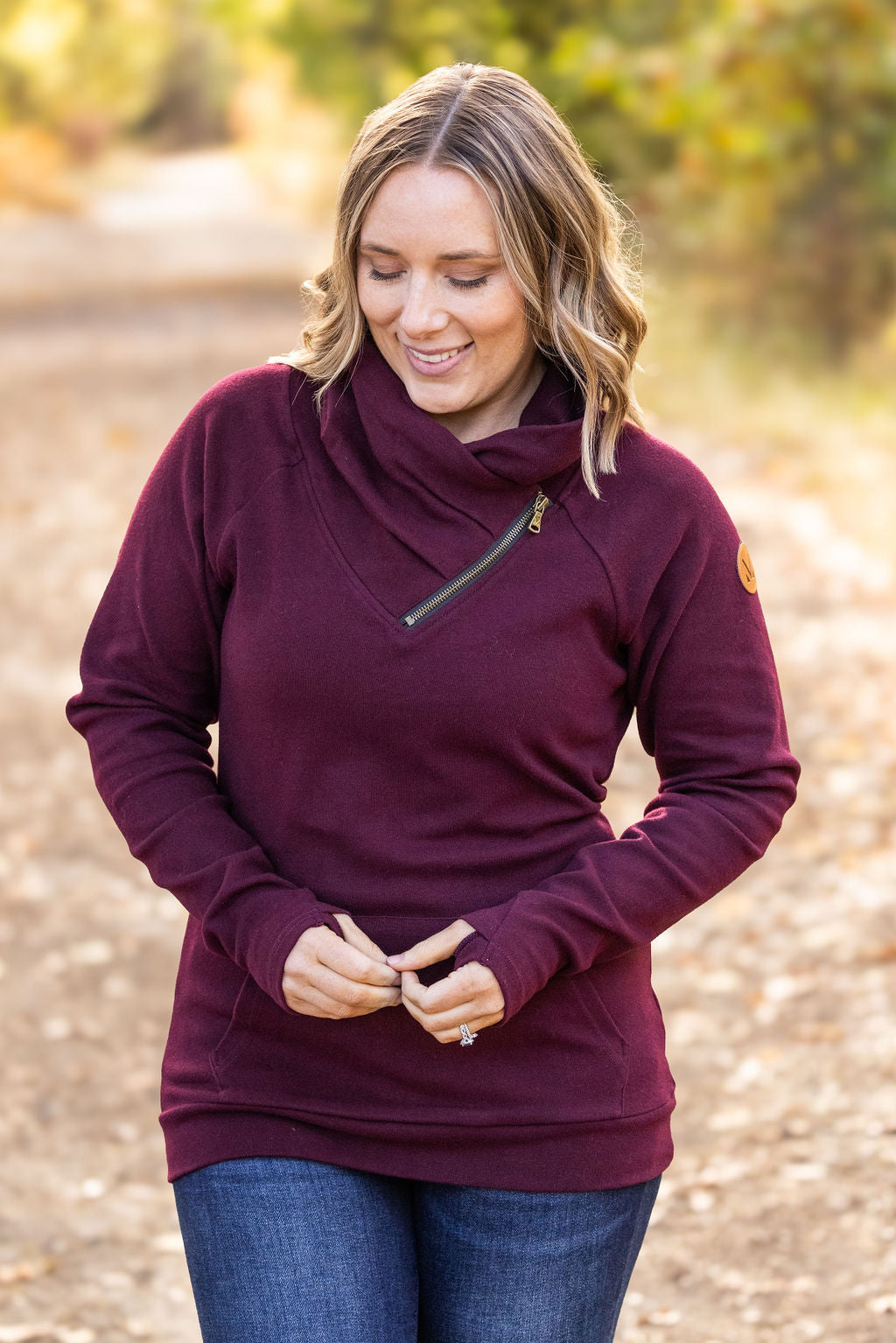 IN STOCK Classic Zoey ZipCowl Sweatshirt - Burgundy