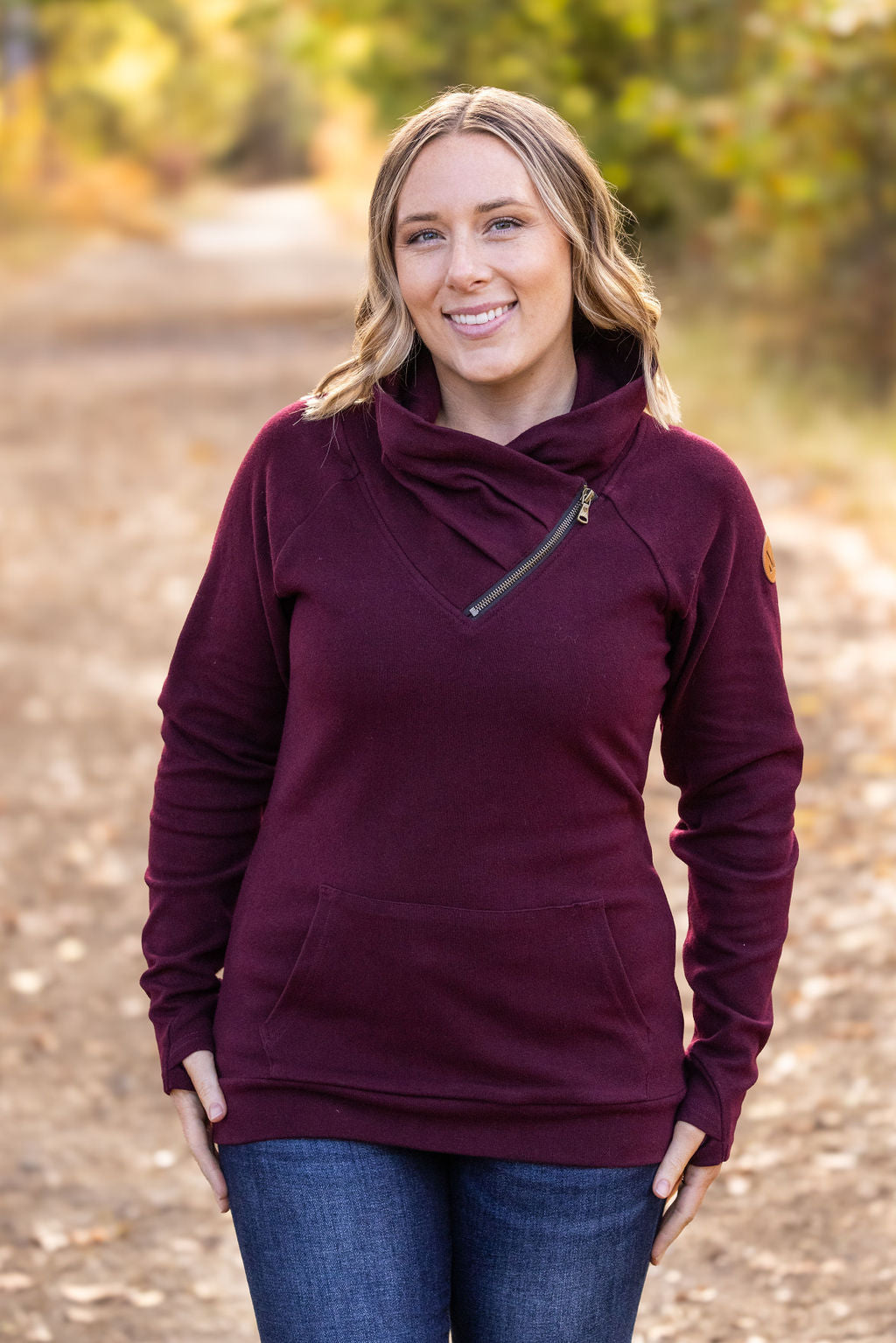 IN STOCK Classic Zoey ZipCowl Sweatshirt - Burgundy