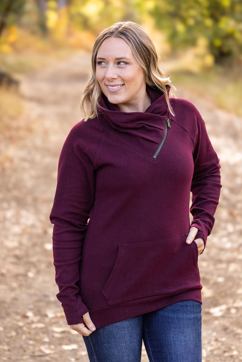 IN STOCK Classic Zoey ZipCowl Sweatshirt - Burgundy