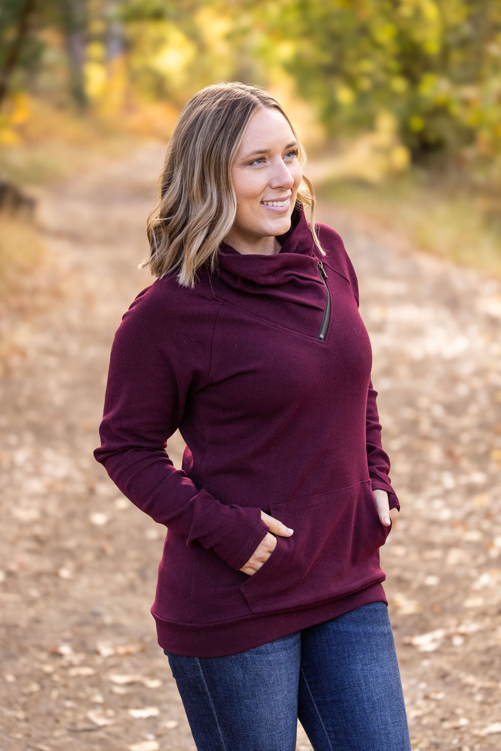 IN STOCK Classic Zoey ZipCowl Sweatshirt - Burgundy