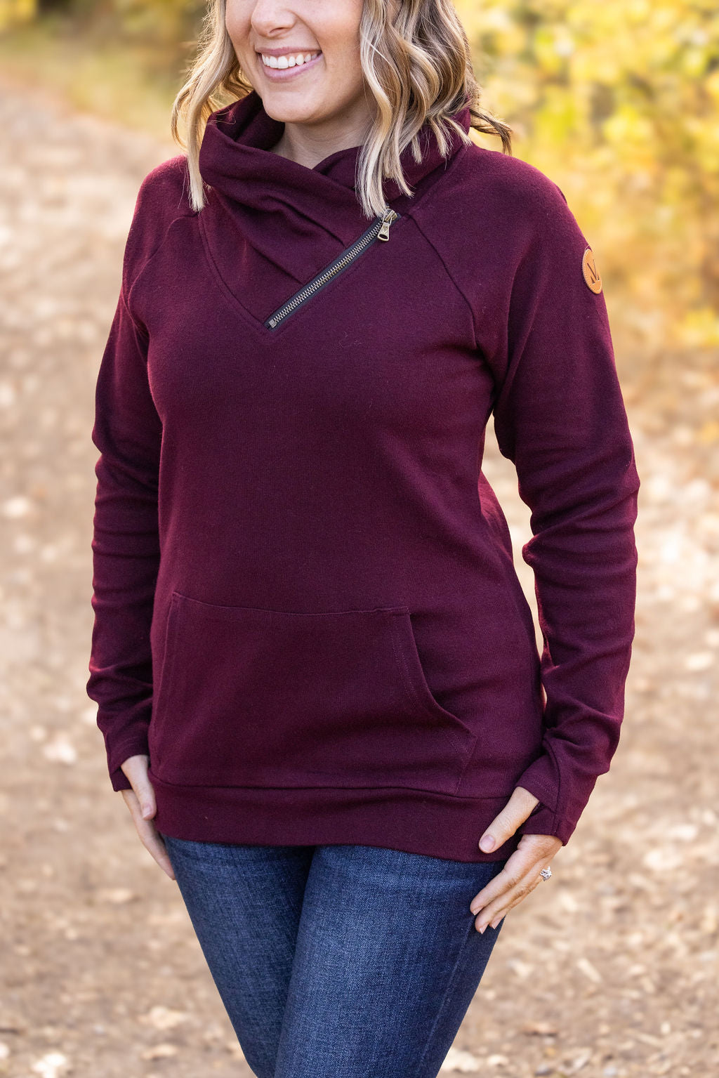 IN STOCK Classic Zoey ZipCowl Sweatshirt - Burgundy