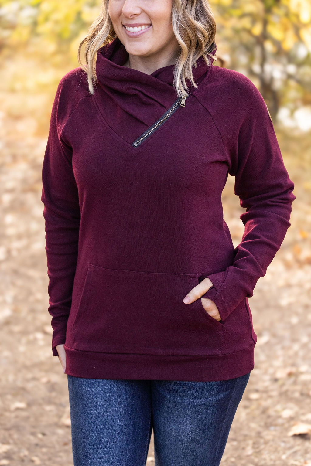 IN STOCK Classic Zoey ZipCowl Sweatshirt - Burgundy