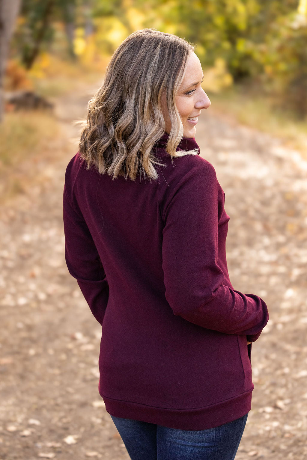 IN STOCK Classic Zoey ZipCowl Sweatshirt - Burgundy