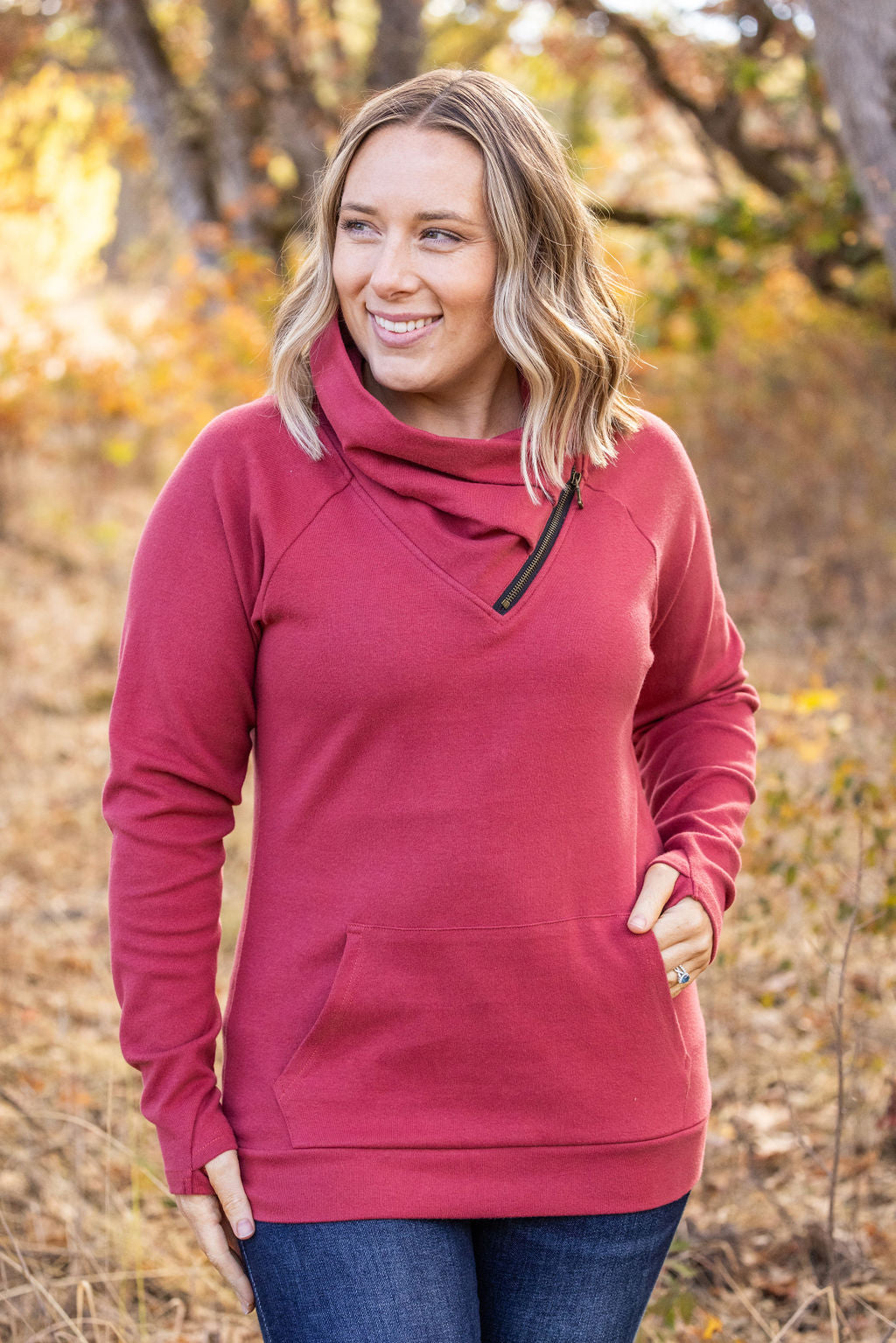 IN STOCK Classic Zoey ZipCowl Sweatshirt - Brick