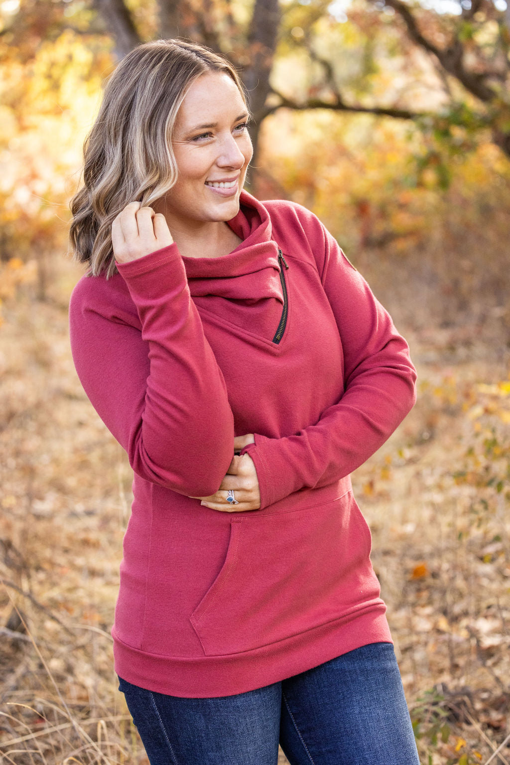 IN STOCK Classic Zoey ZipCowl Sweatshirt - Brick