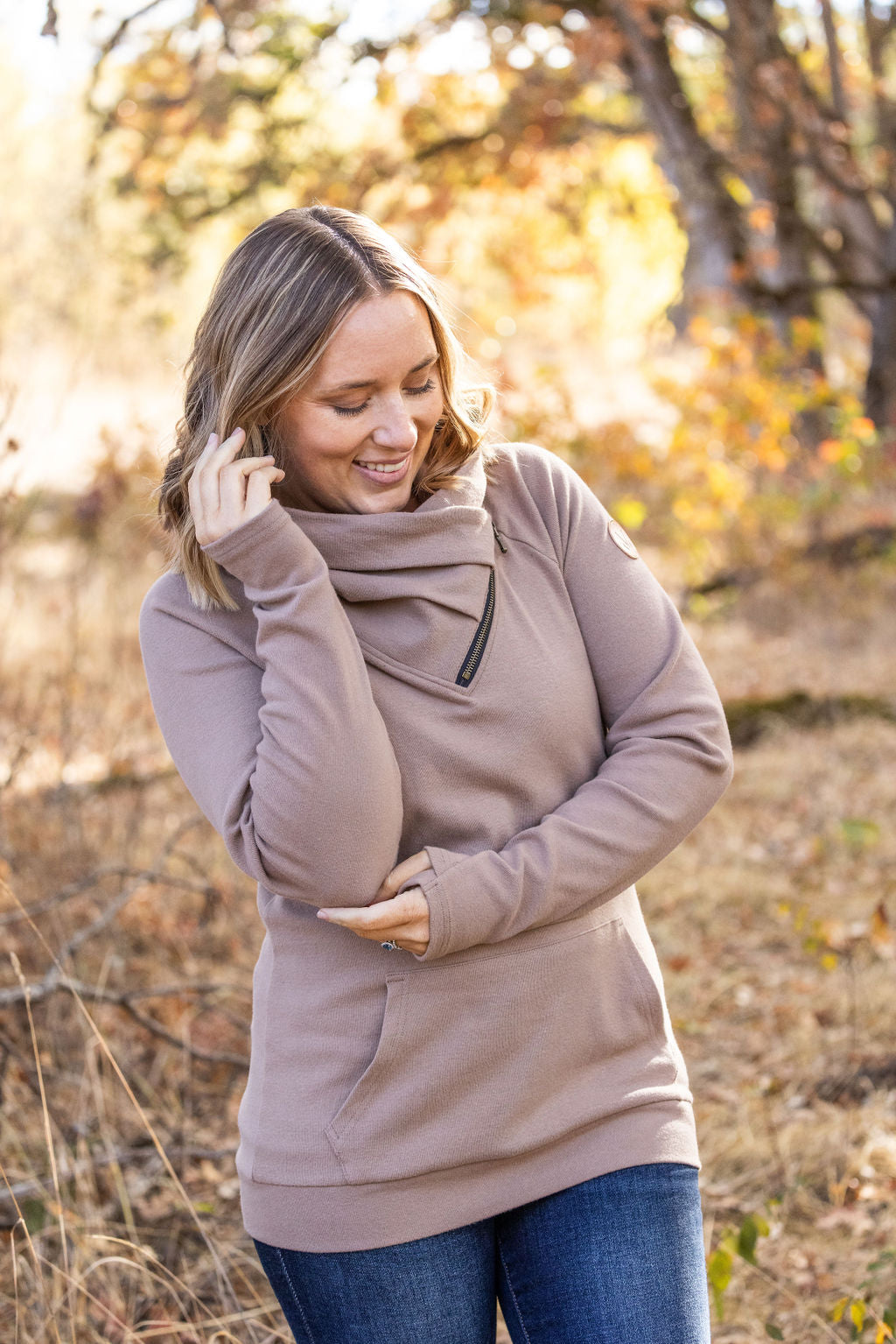 IN STOCK Classic Zoey ZipCowl Sweatshirt - Mocha