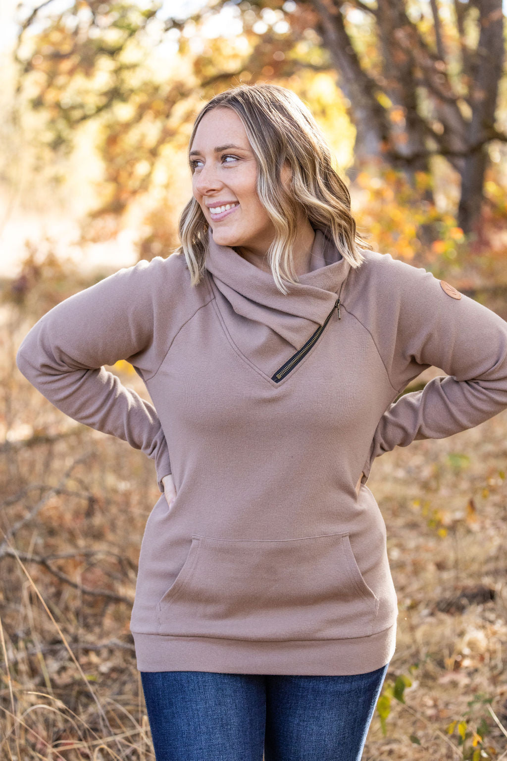 IN STOCK Classic Zoey ZipCowl Sweatshirt - Mocha