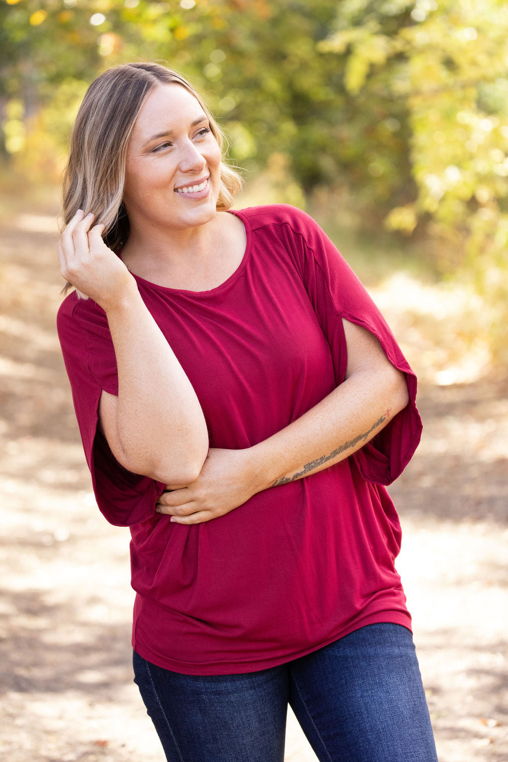 IN STOCK Darcy Dolman Top - Burgundy