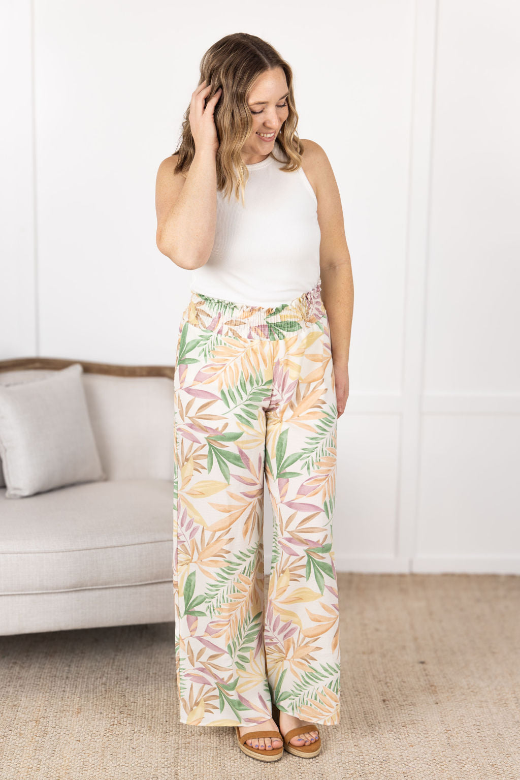 IN STOCK Presley Palazzo Pants - Mauve and Green Palm