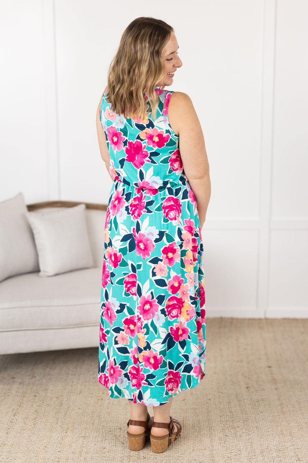 IN STOCK Sydney Scoop Dress - Aqua Floral