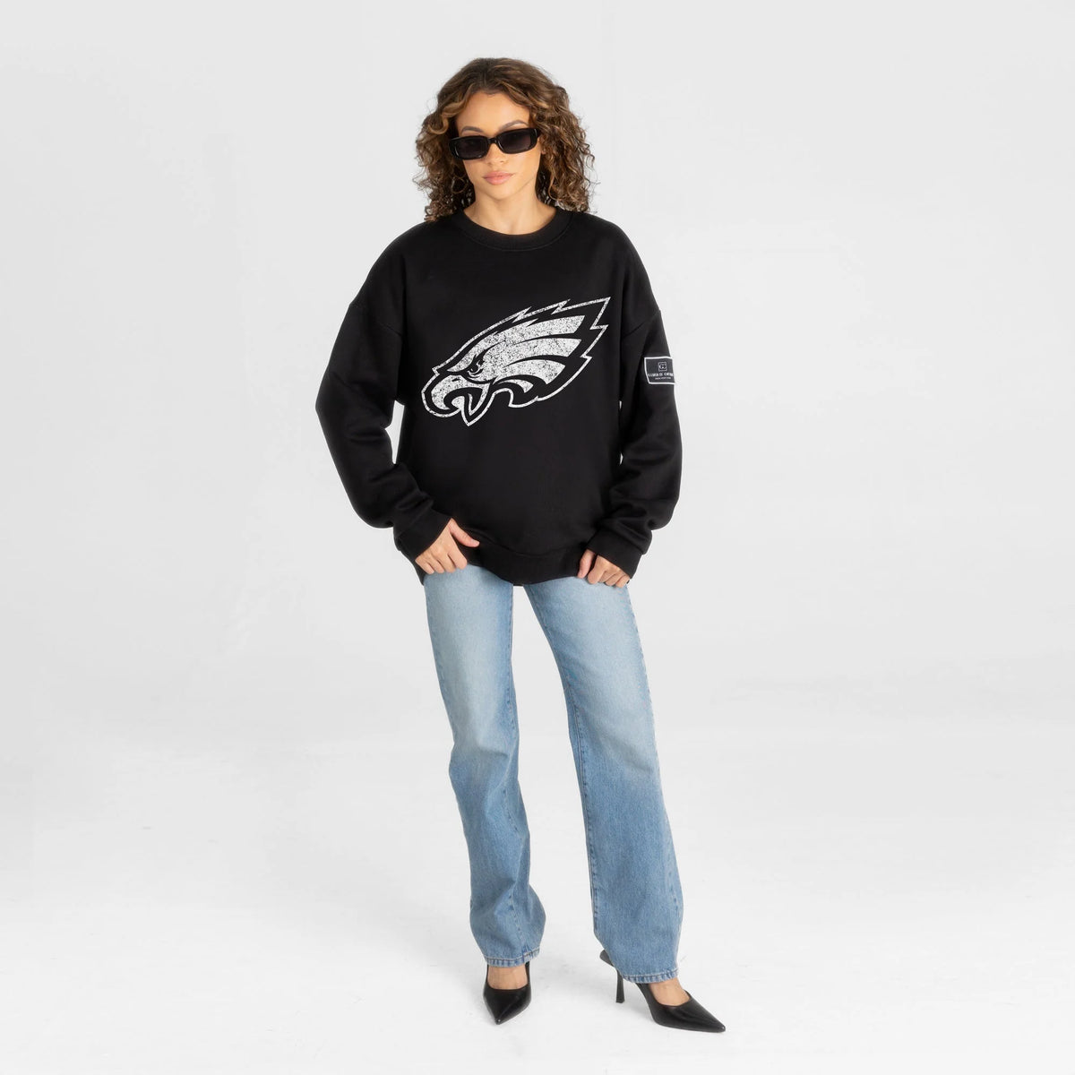 Philadelphia Eagles Bold Move Black Label Premium Fleece Drop Shoulder Crewneck