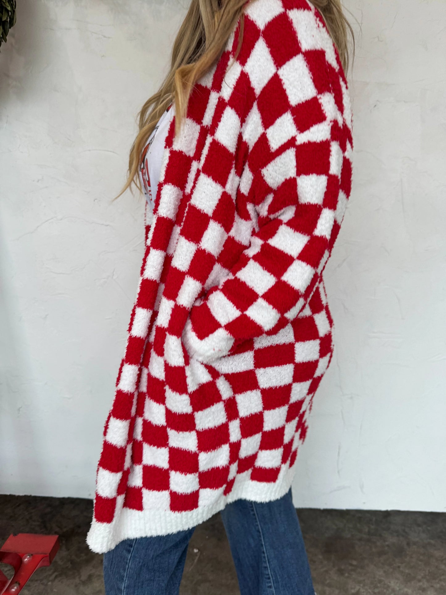 Red Checkerboard Cloud Cardigan