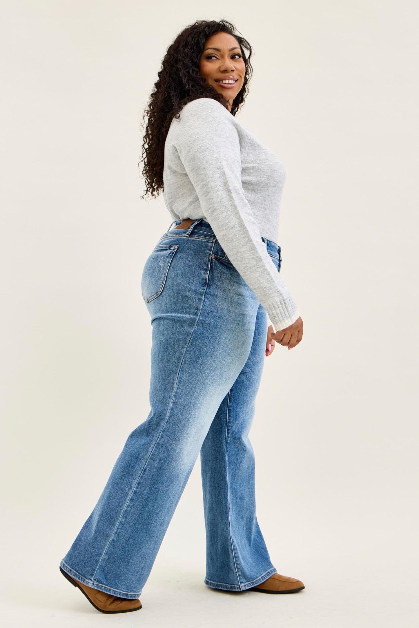 Judy Blue High Waist Vintage Wash Wide Leg Jeans