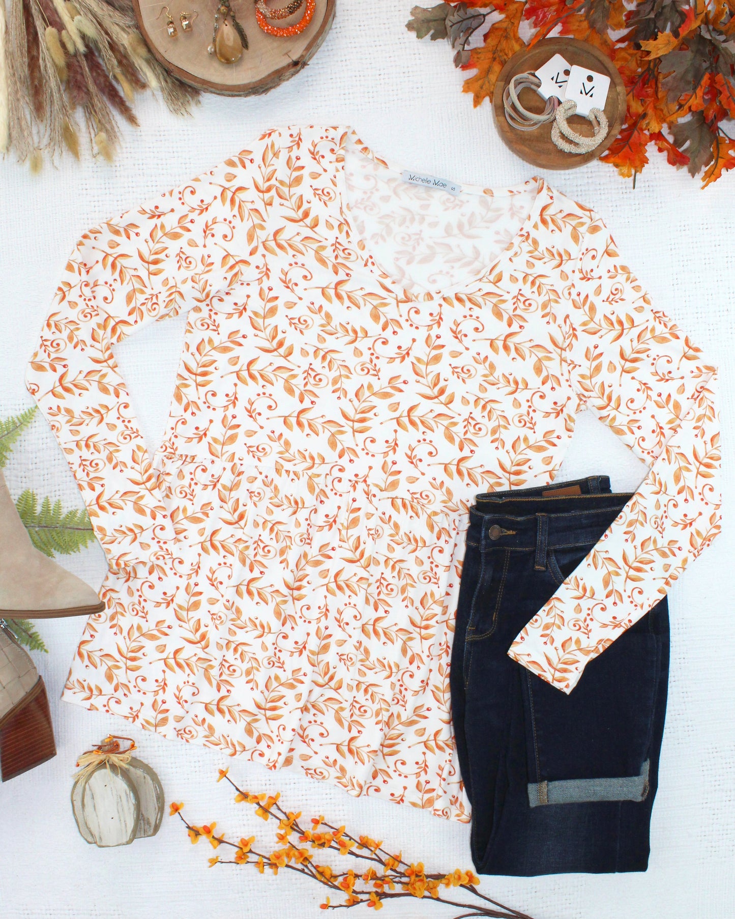 IN STOCK Long Sleeve Sarah Ruffle Top - Autumn Vines