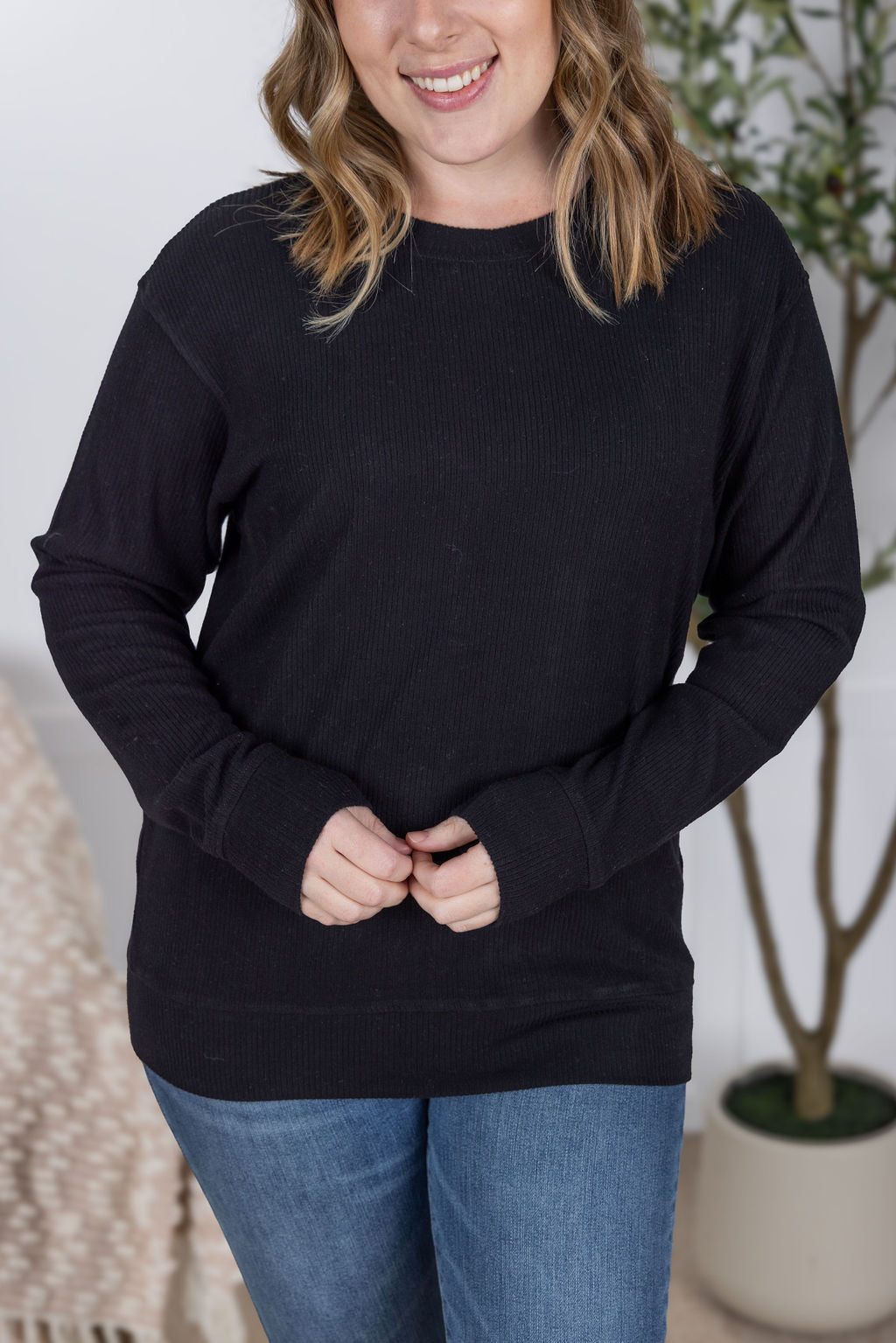 IN STOCK Corrine Ribbed Pullover Top - Black