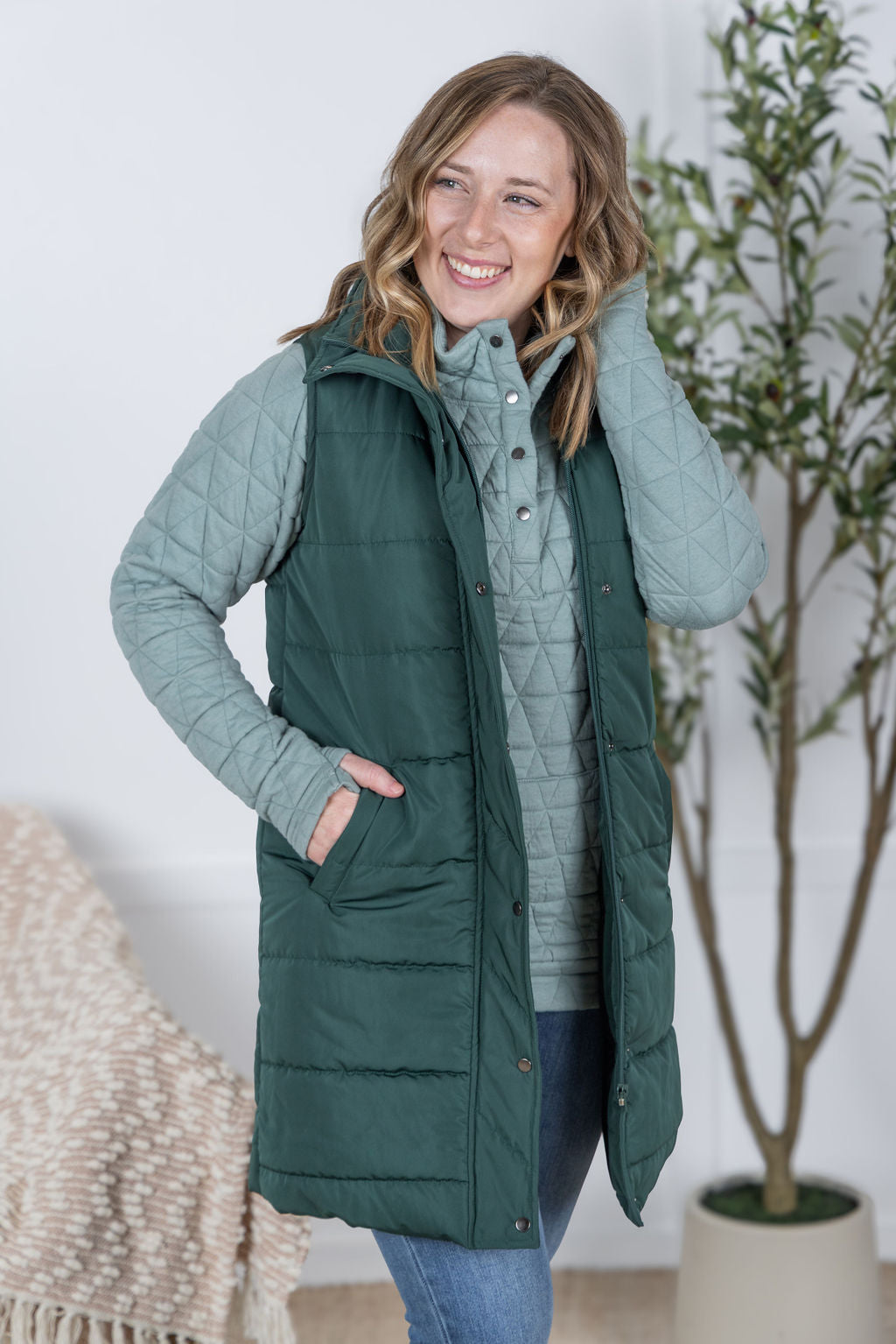IN STOCK Harlow Long Vest - Hunter Green
