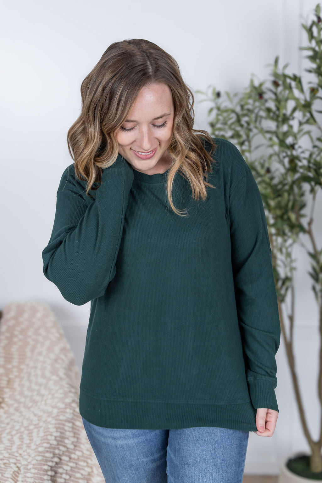 IN STOCK Corrine Ribbed Pullover Top - Hunter Green