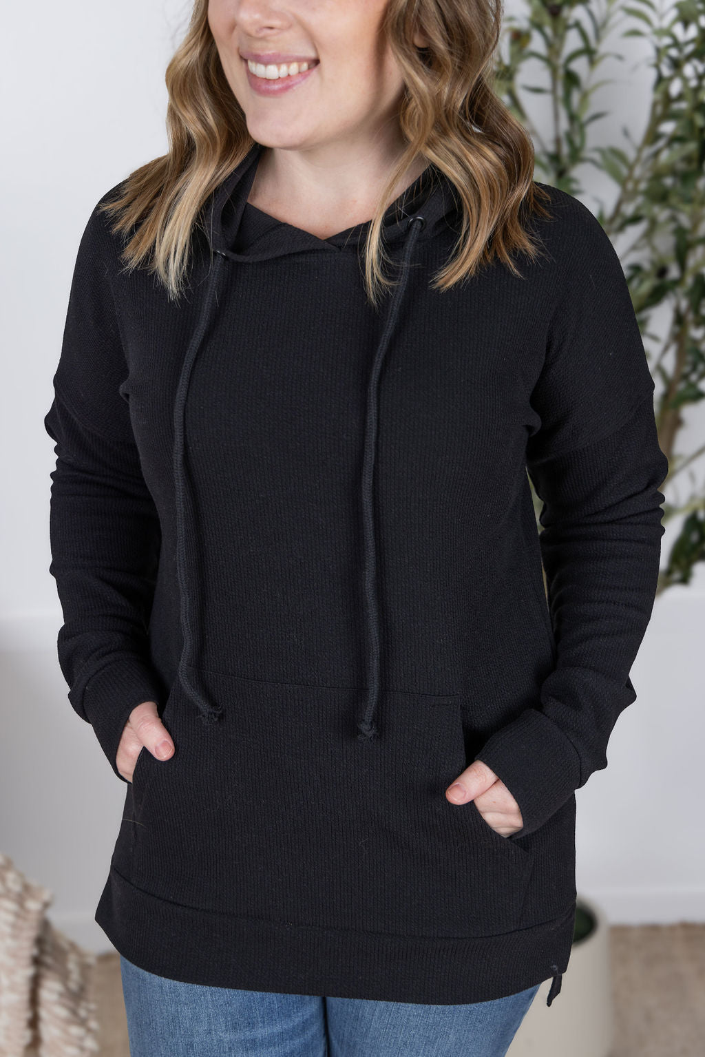 IN STOCK Kacey Ribbed Hoodie - Black