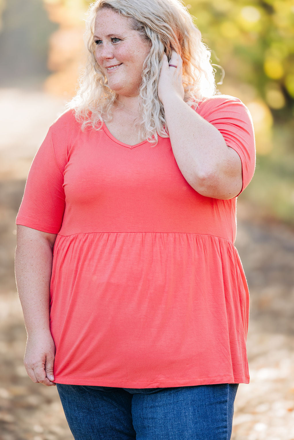 IN STOCK Sarah Ruffle Short Sleeve - Deep Coral